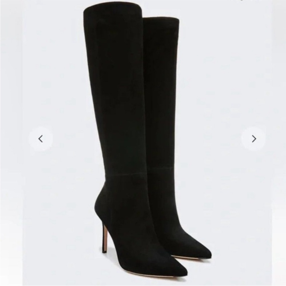 VERONICA BEARD Lisa Tall Black Pointed Toe Leather Boots Knee High New 7.5